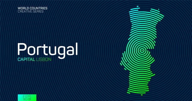 абстрактная карта португалии с кругом линий - portugal stock illustrations
