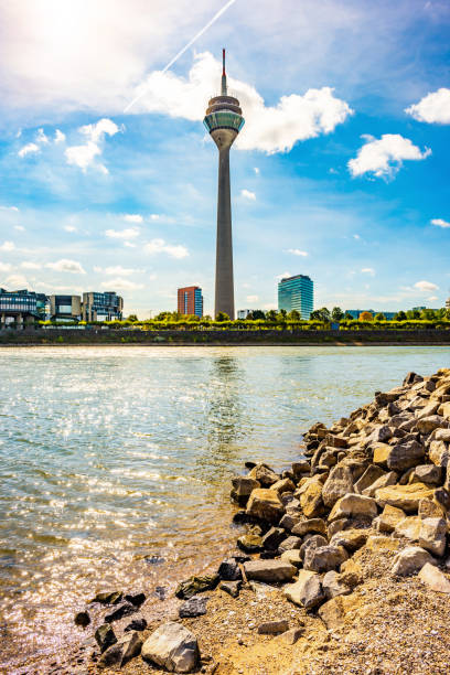 Dusseldorf skyline with the famous television tower and the Rhine on a beautiful summer day