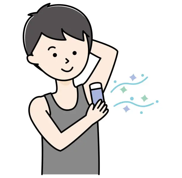 Vector illustration of Young man applying antiperspirant to his side