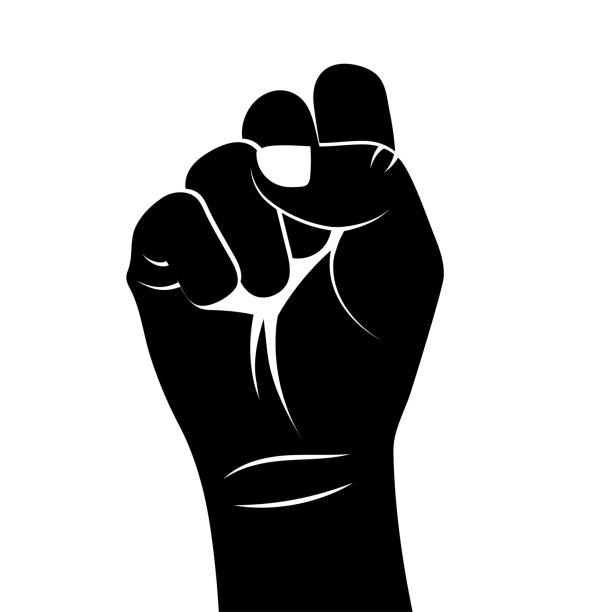 protest. Vector Illustration with strong black fist silhouette isolated on white background. Protest against racism and social inequality concept. For social media, web, banner protest. Vector Illustration with strong black fist silhouette isolated on white background. Protest against racism and social inequality concept. For social media, web, banner. racism icon stock illustrations