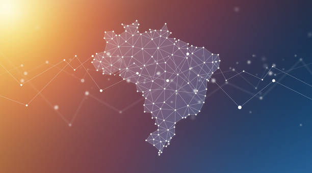 ジオメトリック ネットワーク ワールド マップ ポリゴン グラフィックスの背景 - ブラジル ストックフォトと画像