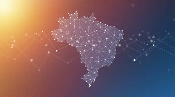 Brazil map geometric network polygon graphic background.