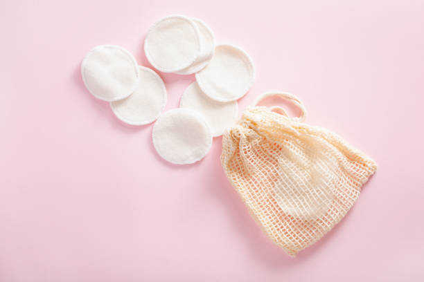 istock zero waste eco friendly hygiene bathroom concept. reusable cotton pads in bag 1254542193