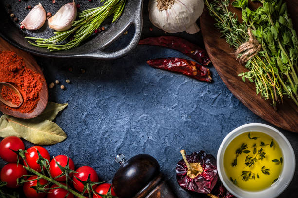 istock Various kinds of mediterranean ingredients with copy space 1254542602