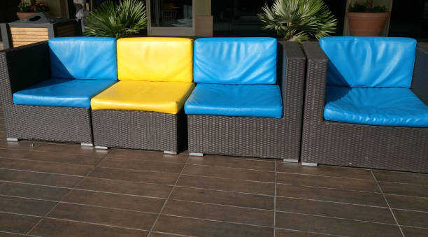 istock colored blue and yellow chairs are in the Mall 1254543989