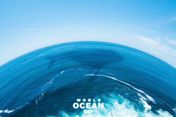 Ocean view with World Ocean Day text stock photo