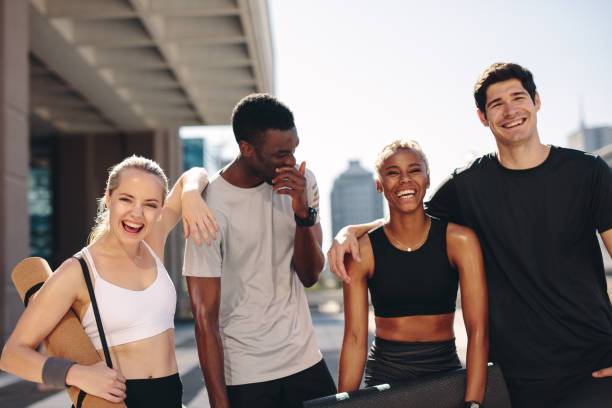 istock Cheerful friends after workout session outdoors 1254551260