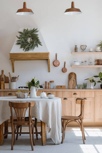 istock Comfortable kitchen room with modern interior and furniture 1254551384