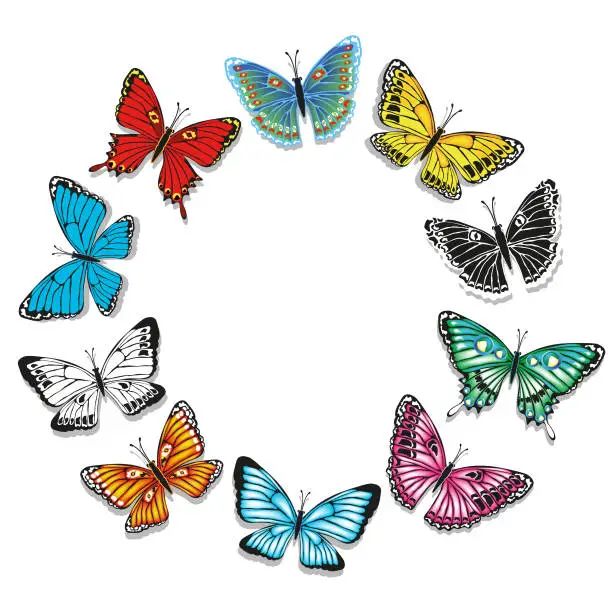 Vector illustration of A set of bright colorful butterflies isolated on a white background