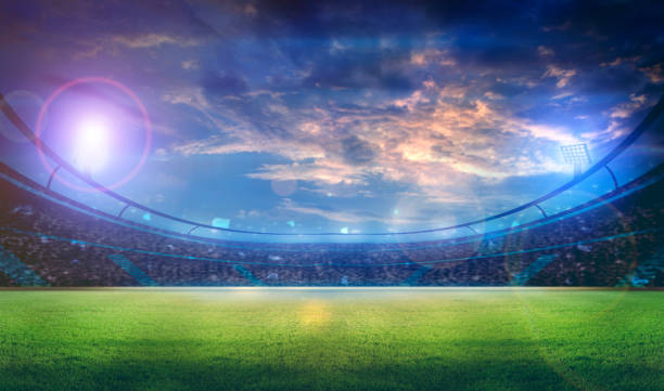 istock lights at night and stadium 3D rendering. 1254556380