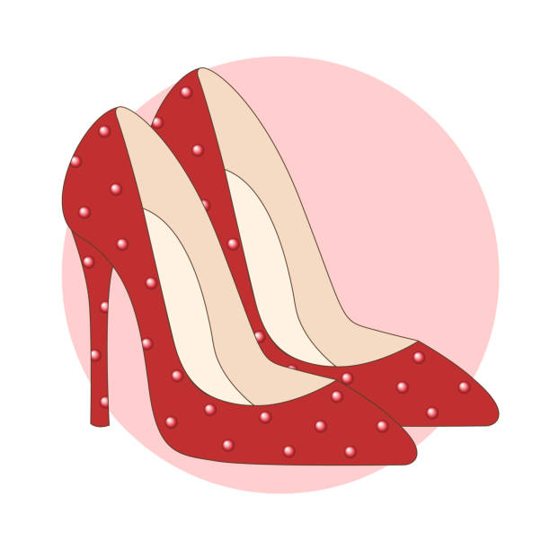 Pair Of Red Woman Shoes With High Heels And Shiny Rhinestones Fashionable  Stilettos Isolated On White Background Vector Illustration Stock  Illustration - Download Image Now - iStock