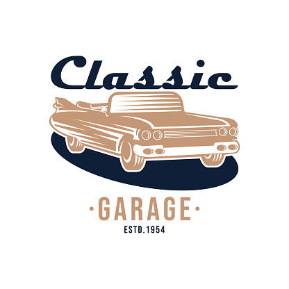Classic Car  badge and emblem Vector Illustration. Vintage Classic Car vector  icon silhouette design. Classic Car  vector illustration for car repair, dealer, garage and service.