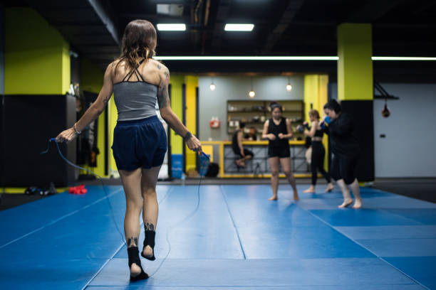 istock Athletes warming up on the tatami 1254559014