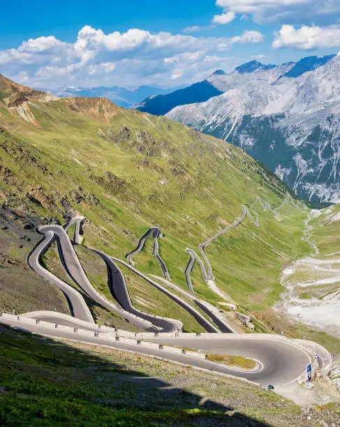 Photo of Italy, Stelvio National Park. Famous road to Stelvio Pass in Ortler Alps.