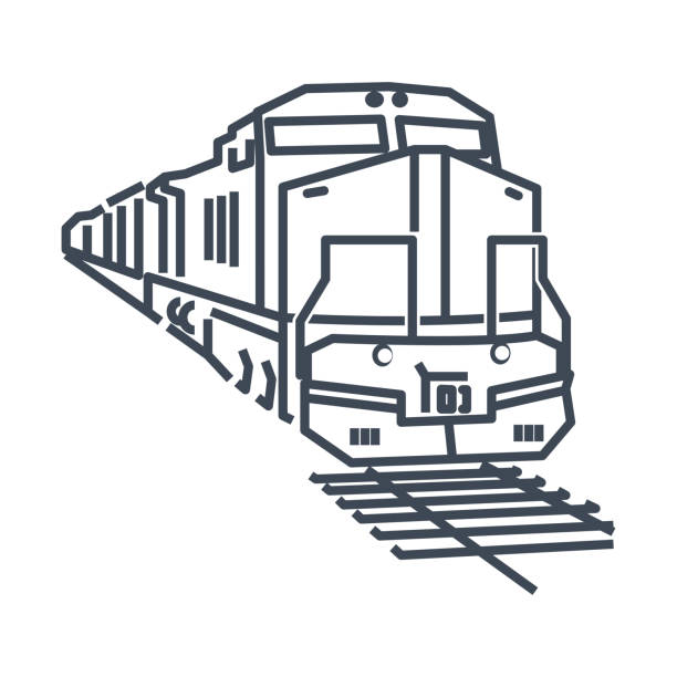 тонкая линия значок грузового и пассажирского железнодорожного транспорта, локомотив - motor coach stock illustrations