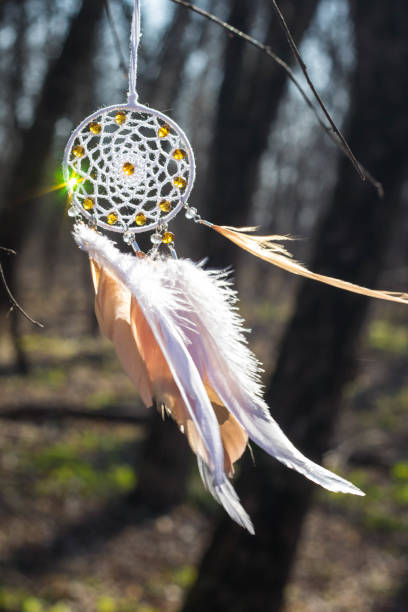 istock Handmade dream catcher with feathers threads and beads rope hanging 1254562467