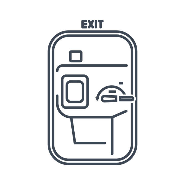 Thin line icon airplane interior, door exit on the plane vector art illustration