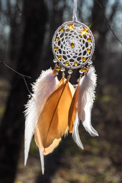 istock Handmade dream catcher with feathers threads and beads rope hanging 1254562472