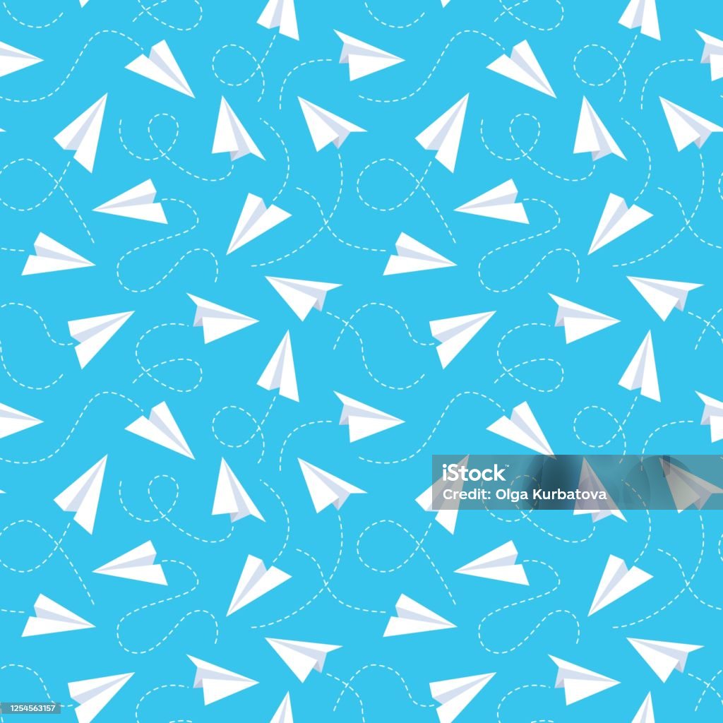 Paper Plane Seamless Pattern White Flying Airplanes And Dotted Line Tracks  Creative Design Textile Wrapping Wallpaper Vector Texture Stock  Illustration - Download Image Now - iStock