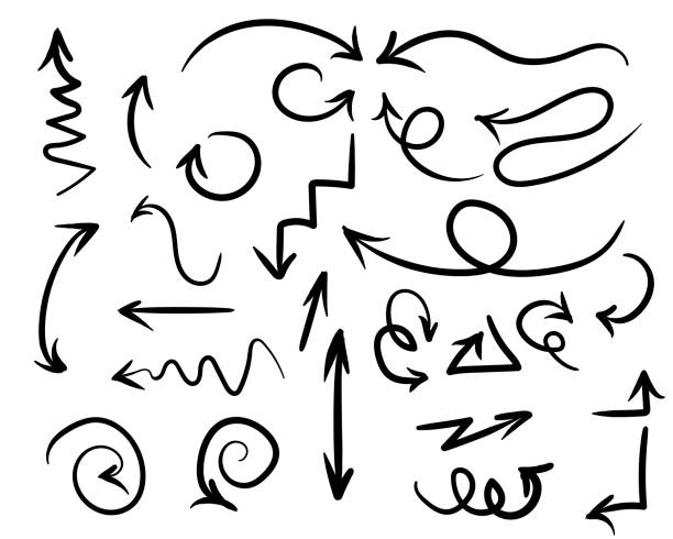 ÐÐ»Ñ ÐнÑеÑнеÑа Illustration handmade doodle vector arrow set. Arrows pointing in different directions.Vector llustration vignette stock illustrations