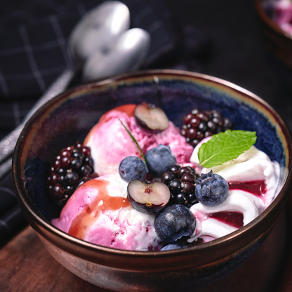 Berry Ice Cream with Fresh Blueberries and BlackBerries