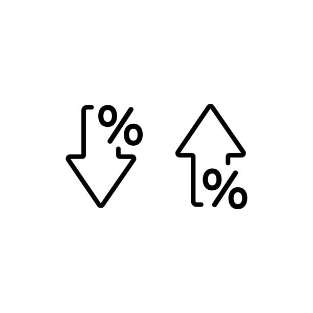 ikona strzałki procent w stylu linii. wzrost i redukcja - zniżka. wektor na odizolowanym białym tle. eps 10. - 1354 stock illustrations