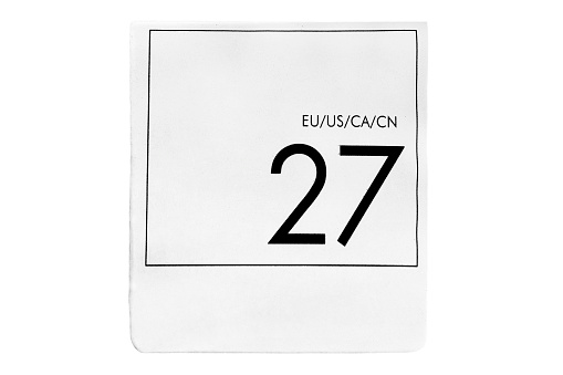 27 size white clothes label isolated over white