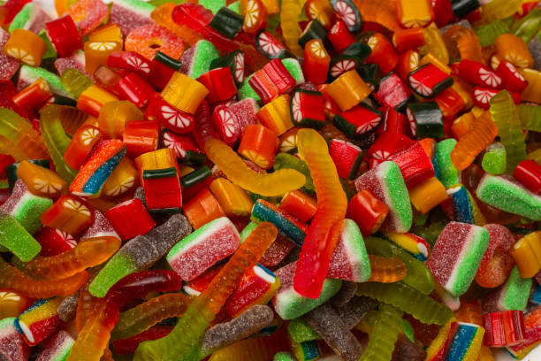 istock Assorted gummy candies. Top view. Jelly  sweets background. 1254575791