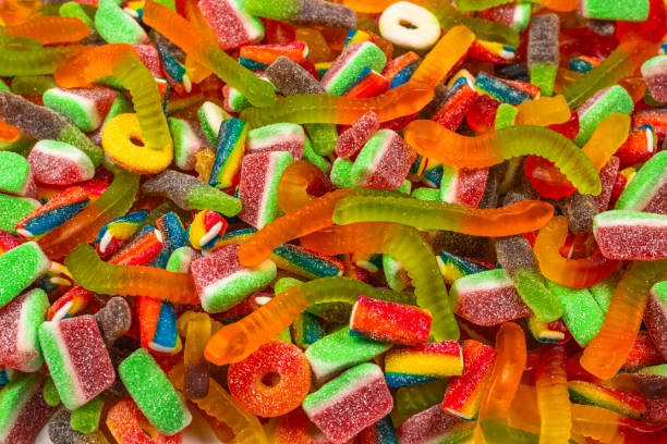istock Assorted gummy candies. Top view. Jelly  sweets background. 1254575801