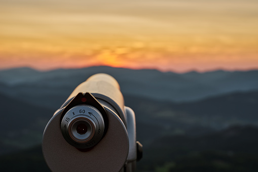 telescope with sunset at Hohe Wand Austria