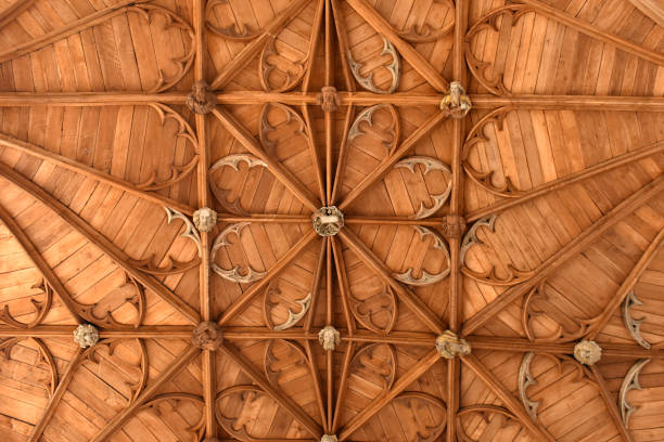istock Intricate geometrical design wooden ceiling 1254579910