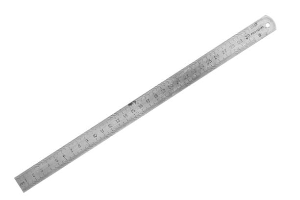 istock Old metal ruler isolated on white background. Measuring equipment 1254586243