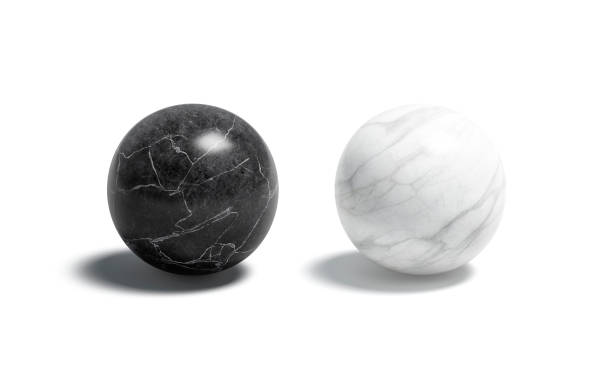 Blank marble black and white ball mockup set Blank marble black and white ball mockup set, 3d rendering. Empty marmoreal or onyx geometry figure mock up, isolated. Clear granite circle sculpture with crack mokcup template. marble sphere stock pictures, royalty-free photos & images