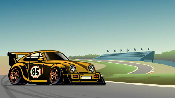vector of old vintage racing car at the circuit