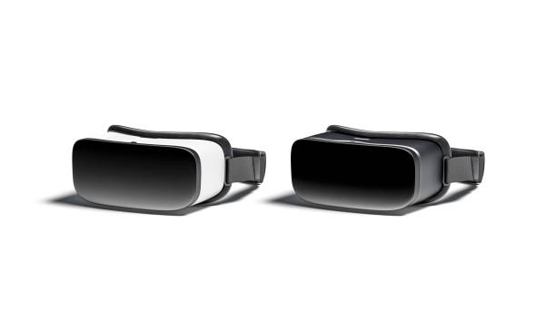 istock Blank black and white virtual reality goggles mockup, side view 1254592732