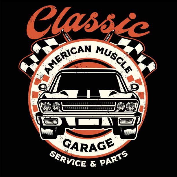 vintage shirt design of american muscle garage vector of vintage shirt design of american muscle garage hot rod car stock illustrations