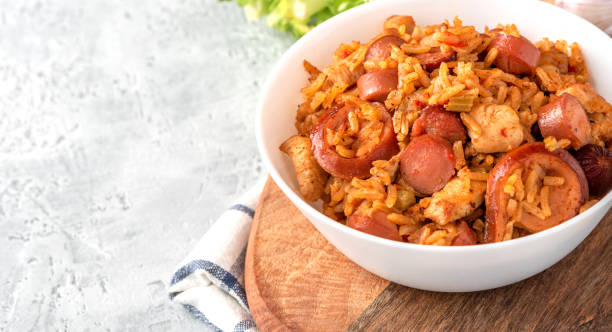 istock Jambalaya with chicken, sausages and vegetables 1254594826