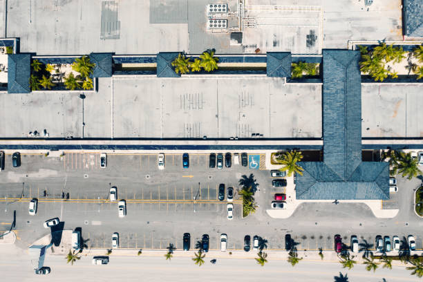istock Aerial view on parking near shopping centre 1254595597