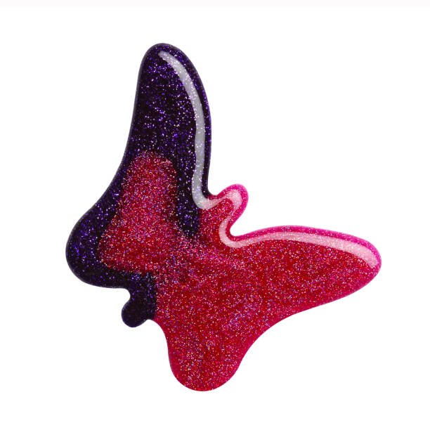 istock Blot of violet ruby nail polish shaped butterfly isolated on white 1254598615