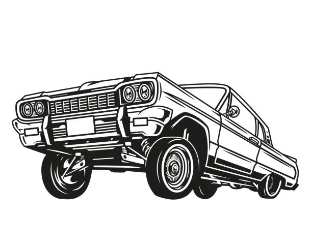 винтажная концепция низкого всадника ретро-автомобиля - low rider stock illustrations