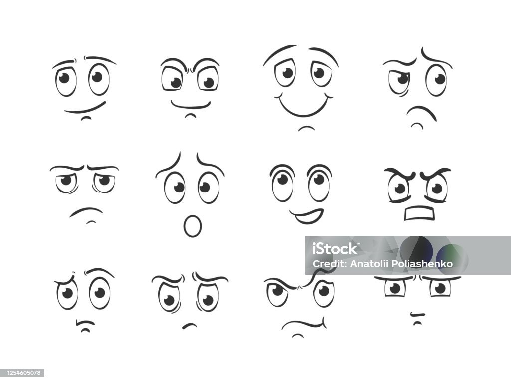 Ilustración de Emociones De Cara De Dibujos Animados y más Vectores Libres  de Derechos de Emoticono - Emoticono, Alegre, Alegría - iStock