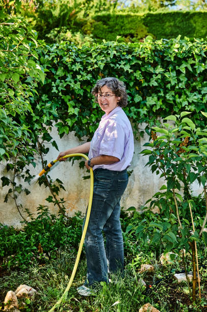 istock Woman watering orchard 1254605626
