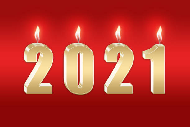 istock Illustration 2021 burning candles on red background . 2021 New Year, Christmas. 1254606722