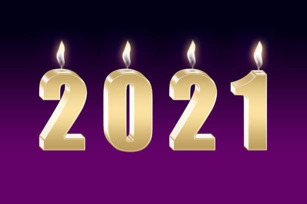 istock Illustration 2021 burning candles on Violet background . 2021 New Year, Christmas. 1254606746