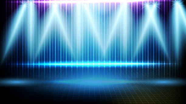 istock abstract futuristic background of blue empty stage and neon lighting spotlgiht stage background 1254607357