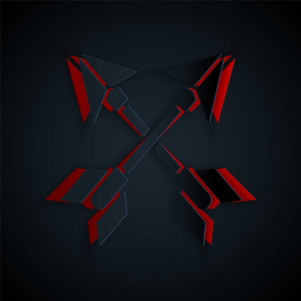 istock Paper cut Crossed arrows icon isolated on black background. Paper art style. Vector Illustration 1254610396
