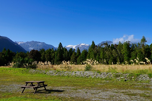 Picnic area viewing Mt. Cook and Mt. Tasman
