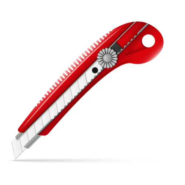 Vector illustration of Vector red utility knife with blade - box cutter illustration