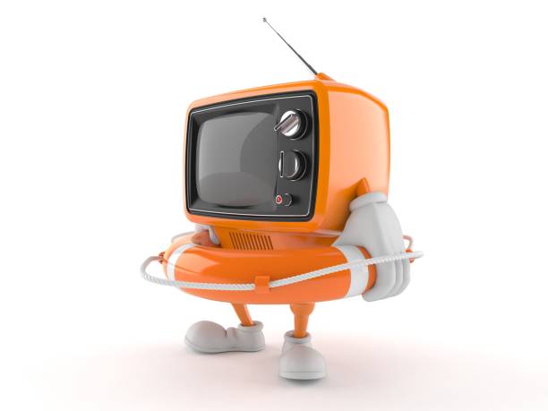 istock Retro TV character holding life buoy 1254617933