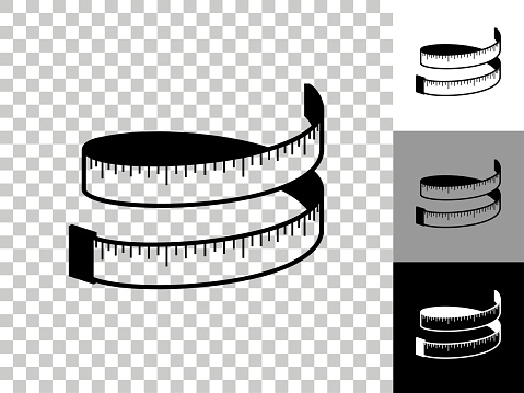 Measuring Tape Icon on Checkerboard Transparent Background. This 100% royalty free vector illustration is featuring the icon on a checkerboard pattern transparent background. There are 3 additional color variations on the right..